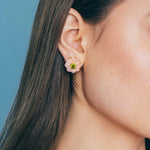 Emeline Flower Studs 18k Gold Plated, Glass Stones