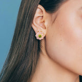 Emeline Flower Studs 18k Gold Plated, Glass Stones
