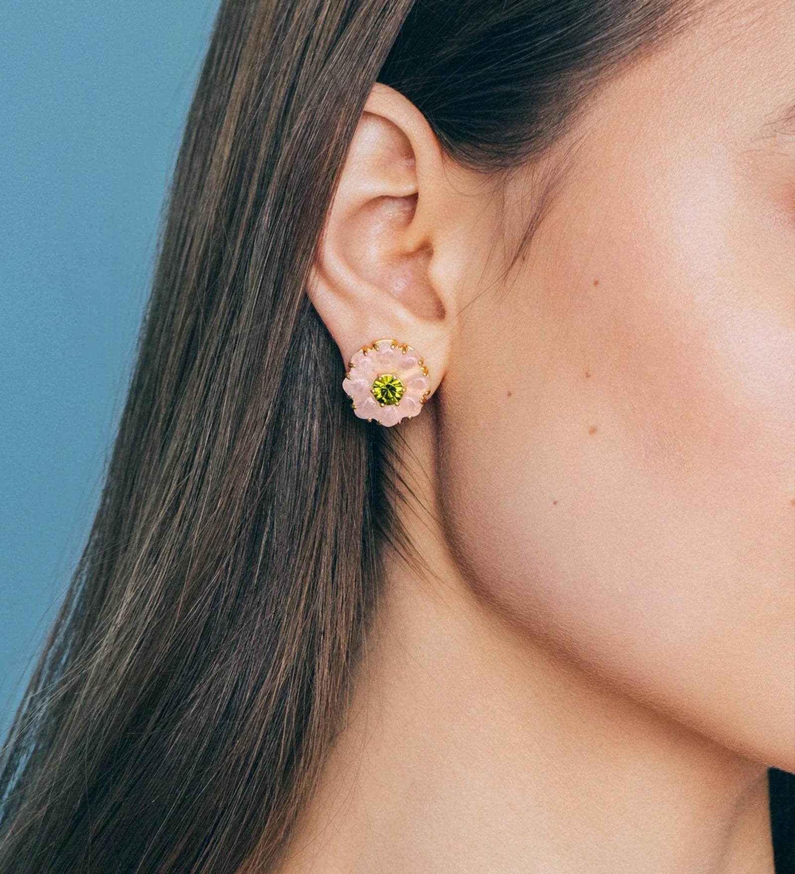 Emeline Flower Studs 18k Gold Plated, Glass Stones