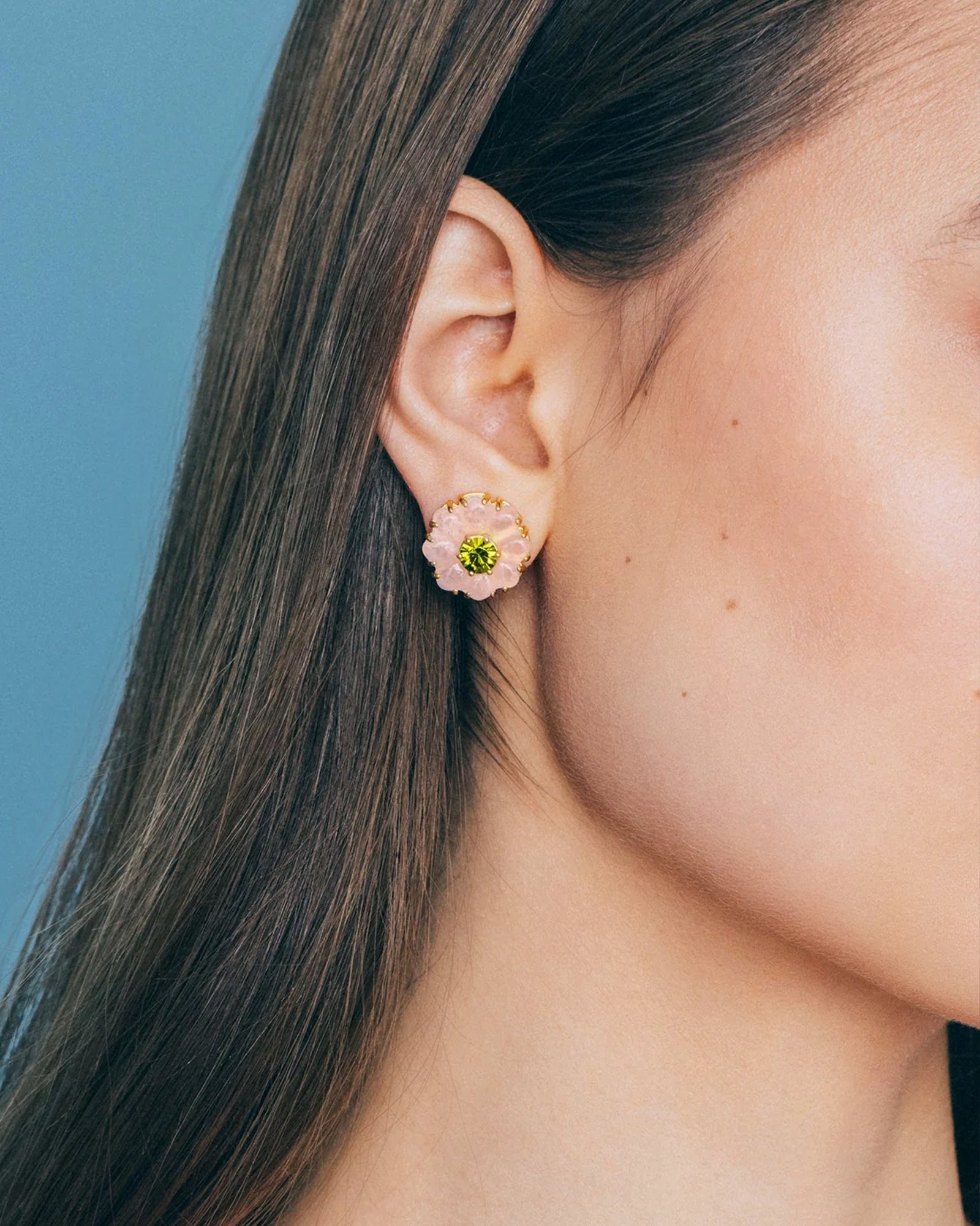 Emeline Flower Studs 18k Gold Plated, Glass Stones