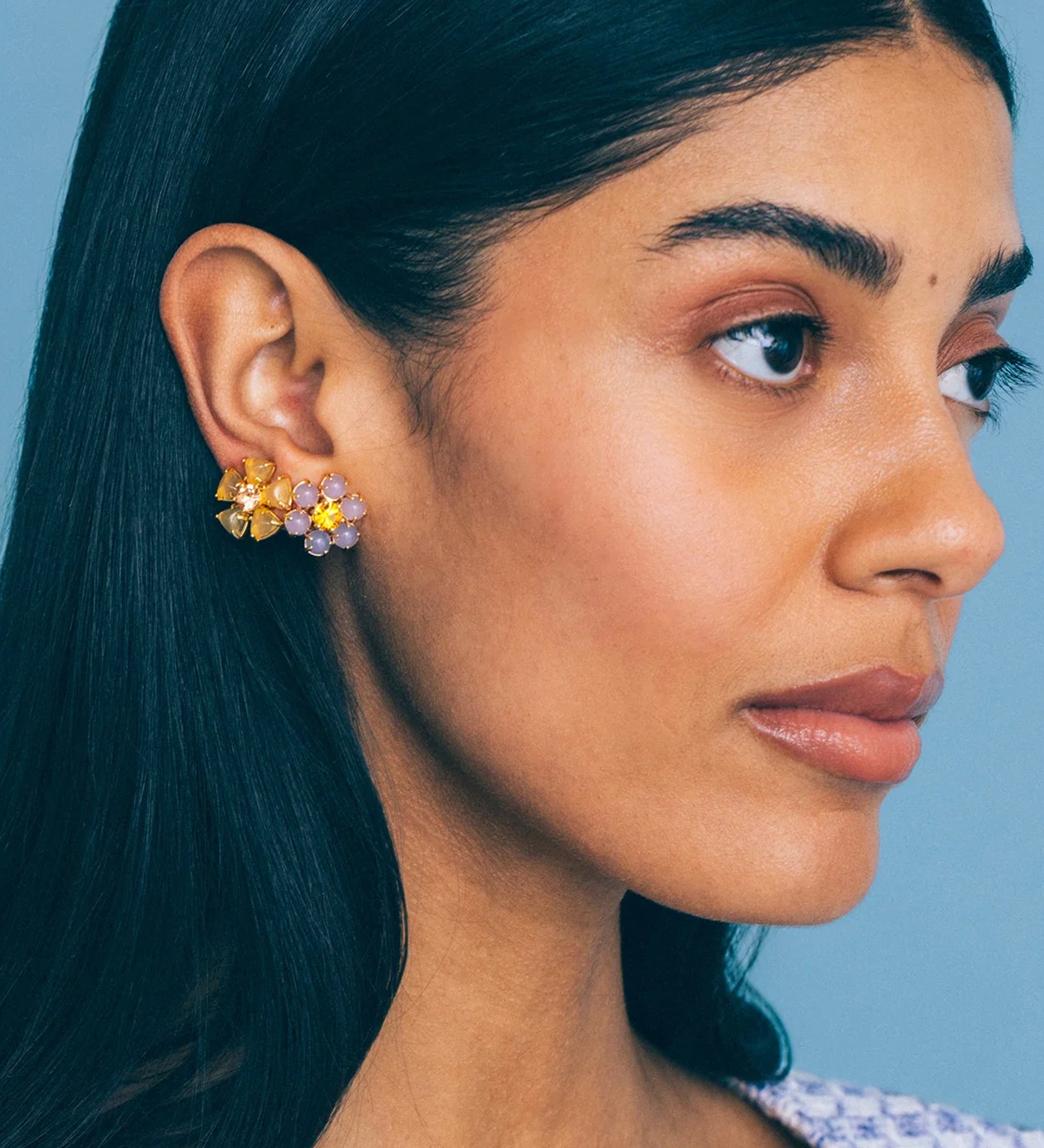 Emeline Flower Studs 18k Gold Plated, Glass Stones