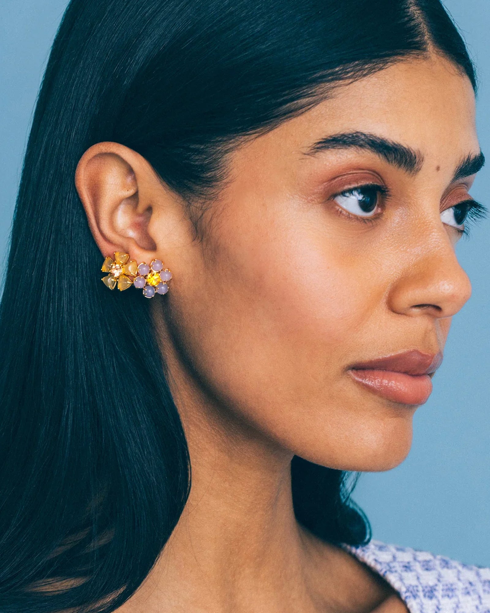Emeline Flower Studs 18k Gold Plated, Glass Stones