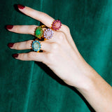Georgie Ring 24k Gold Plated, Glass Stone, Acrylic Stone