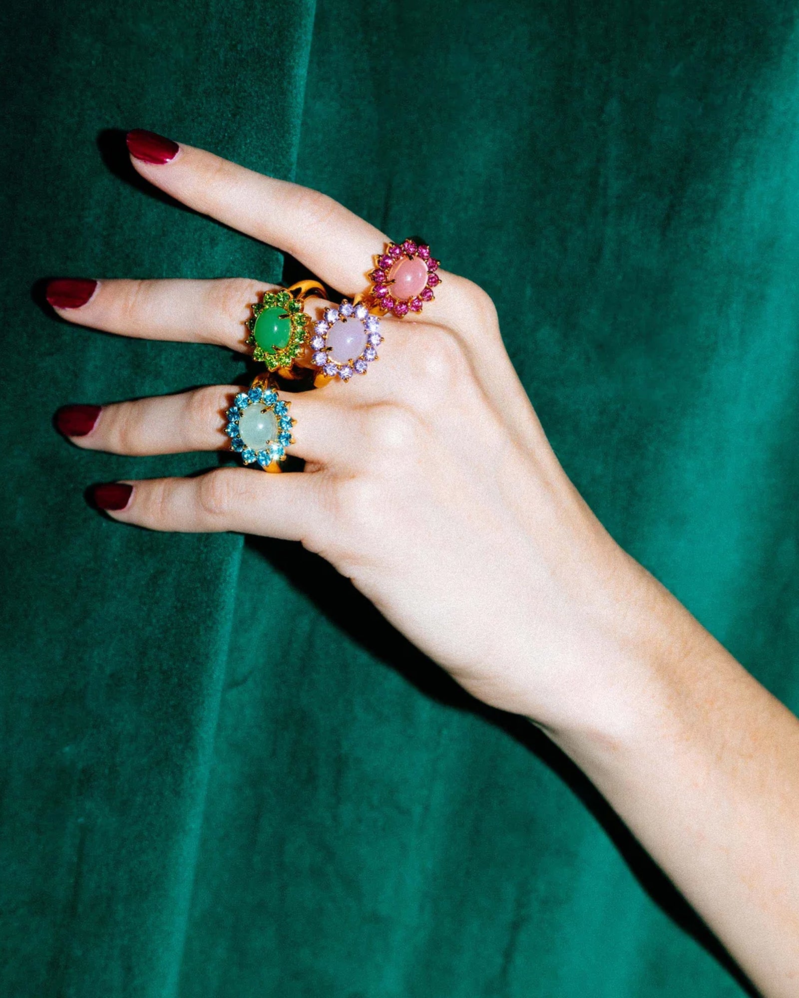 Georgie Ring 24k Gold Plated, Glass Stone, Acrylic Stone