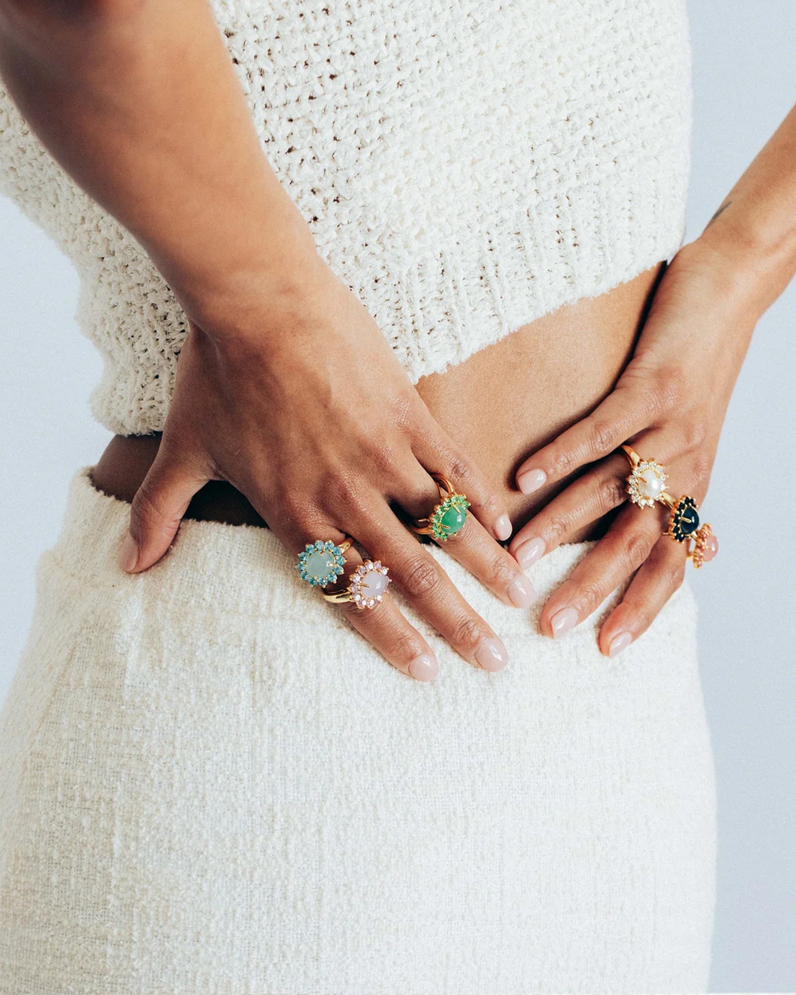 Georgie Ring 24k Gold Plated, Glass Stone, Acrylic Stone