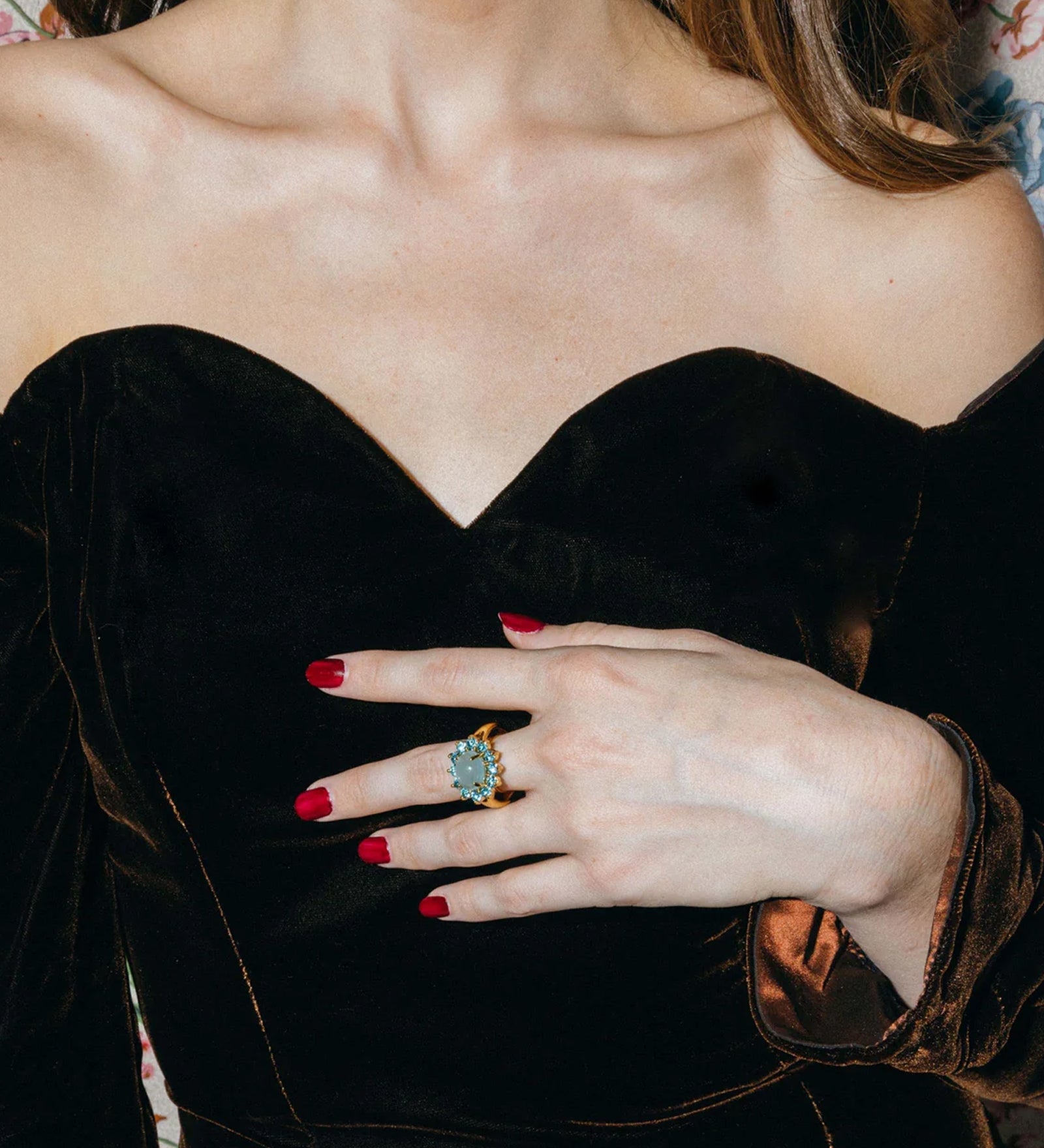 Georgie Ring 24k Gold Plated, Glass Stone, Acrylic Stone