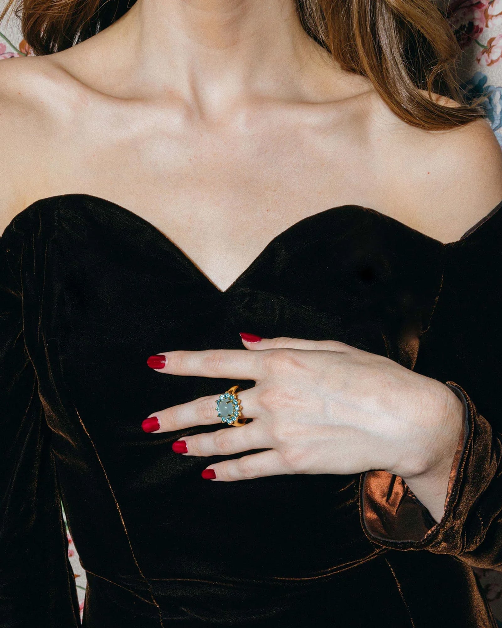 Georgie Ring 24k Gold Plated, Glass Stone, Acrylic Stone