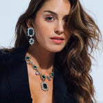 Grand Dame Earrings 18k Gold Plated, Emerald, Cubic Zirconia