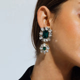 Grand Dame Earrings 18k Gold Plated, Emerald, Cubic Zirconia