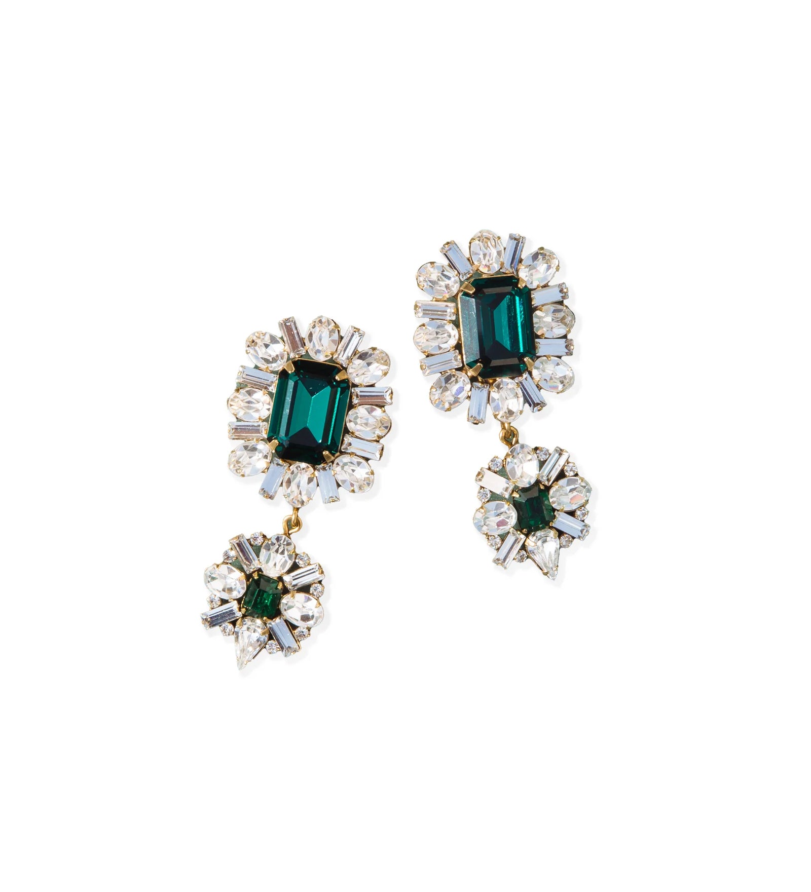 Grand Dame Earrings 18k Gold Plated, Emerald, Cubic Zirconia