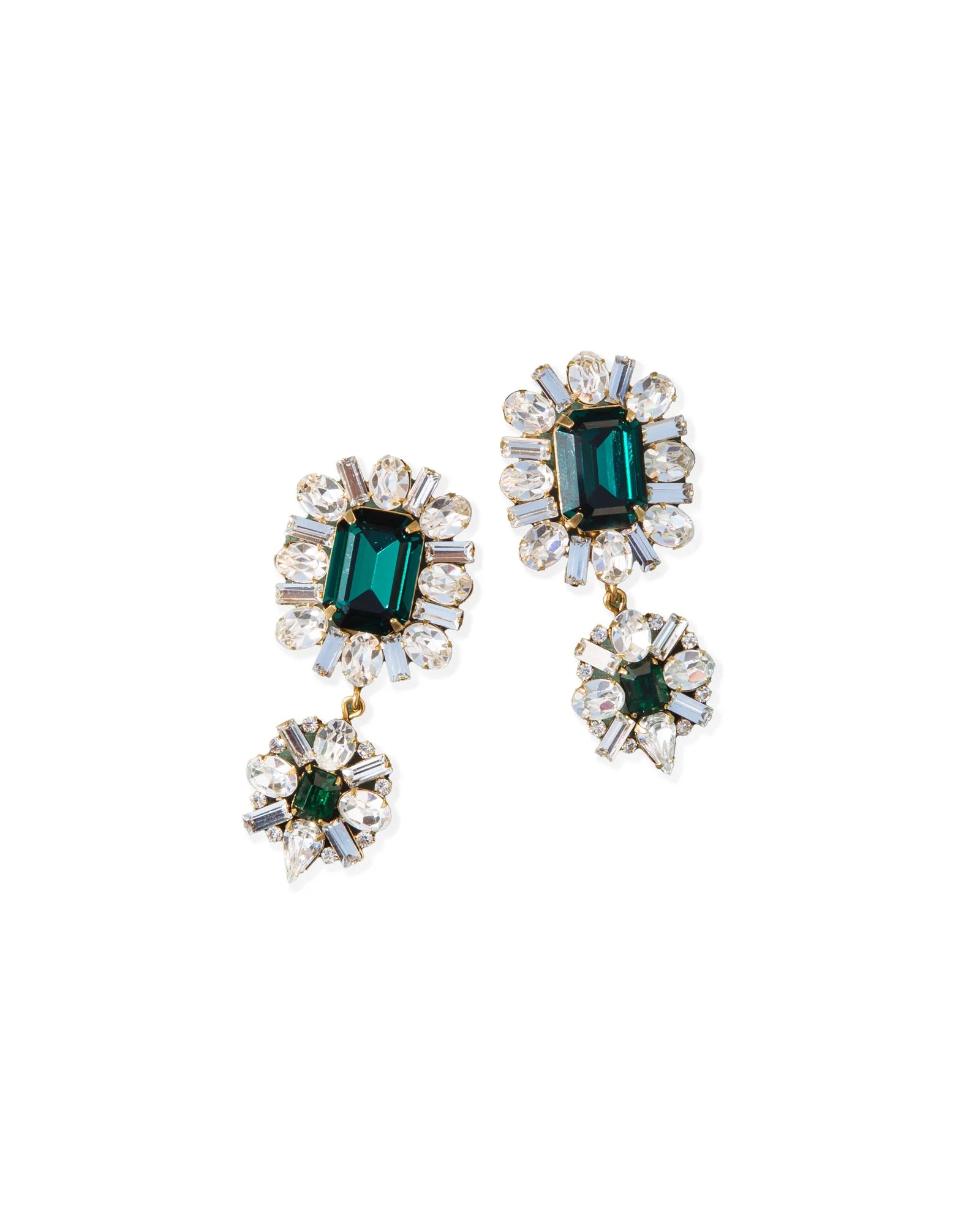Grand Dame Earrings 18k Gold Plated, Emerald, Cubic Zirconia