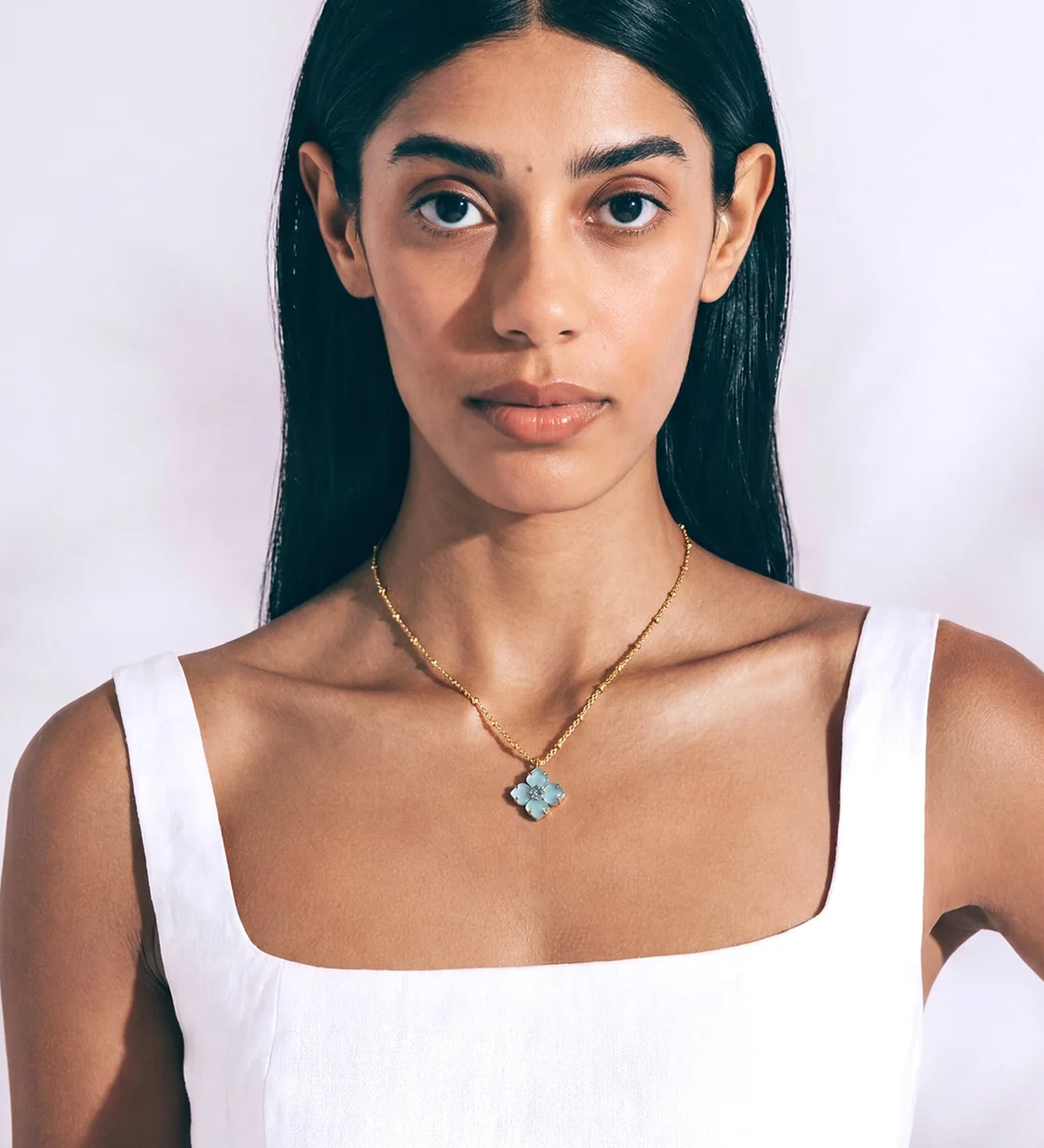 Hydrangea Necklace 18k Gold Plated, Glass Stones
