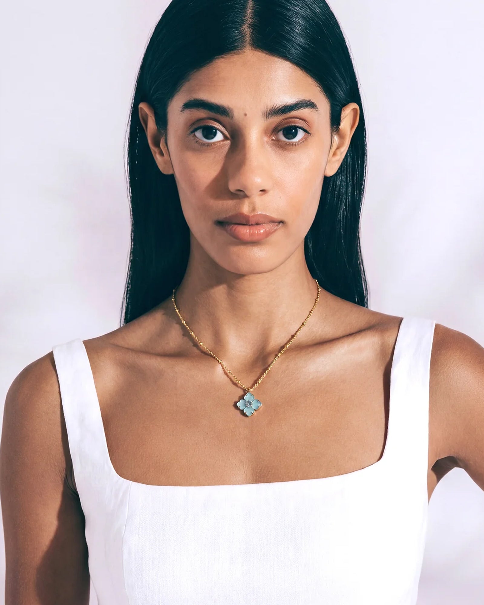 Hydrangea Necklace 18k Gold Plated, Glass Stones