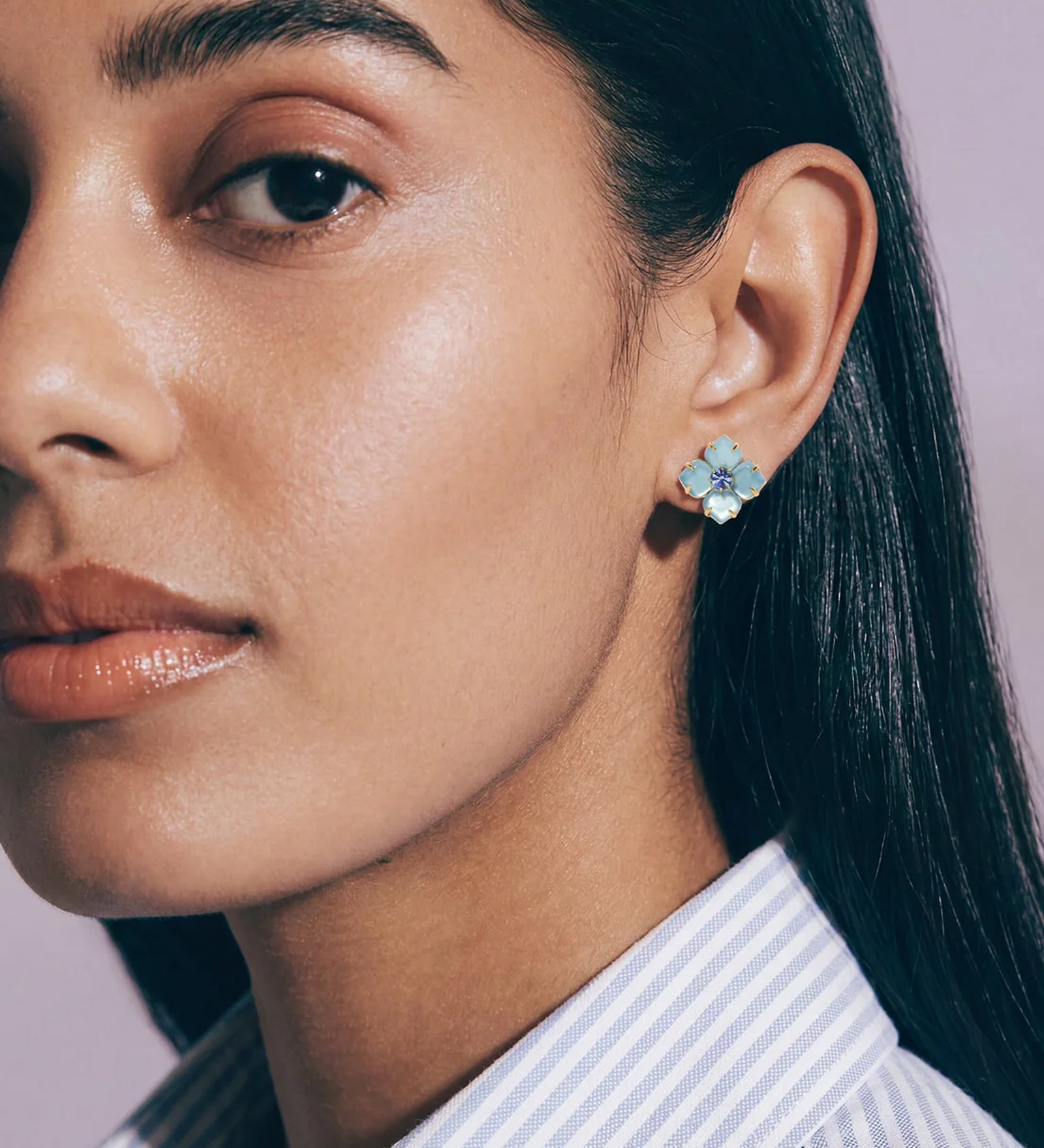 Hydrangea Studs 18k Gold Plated, Glass Stones