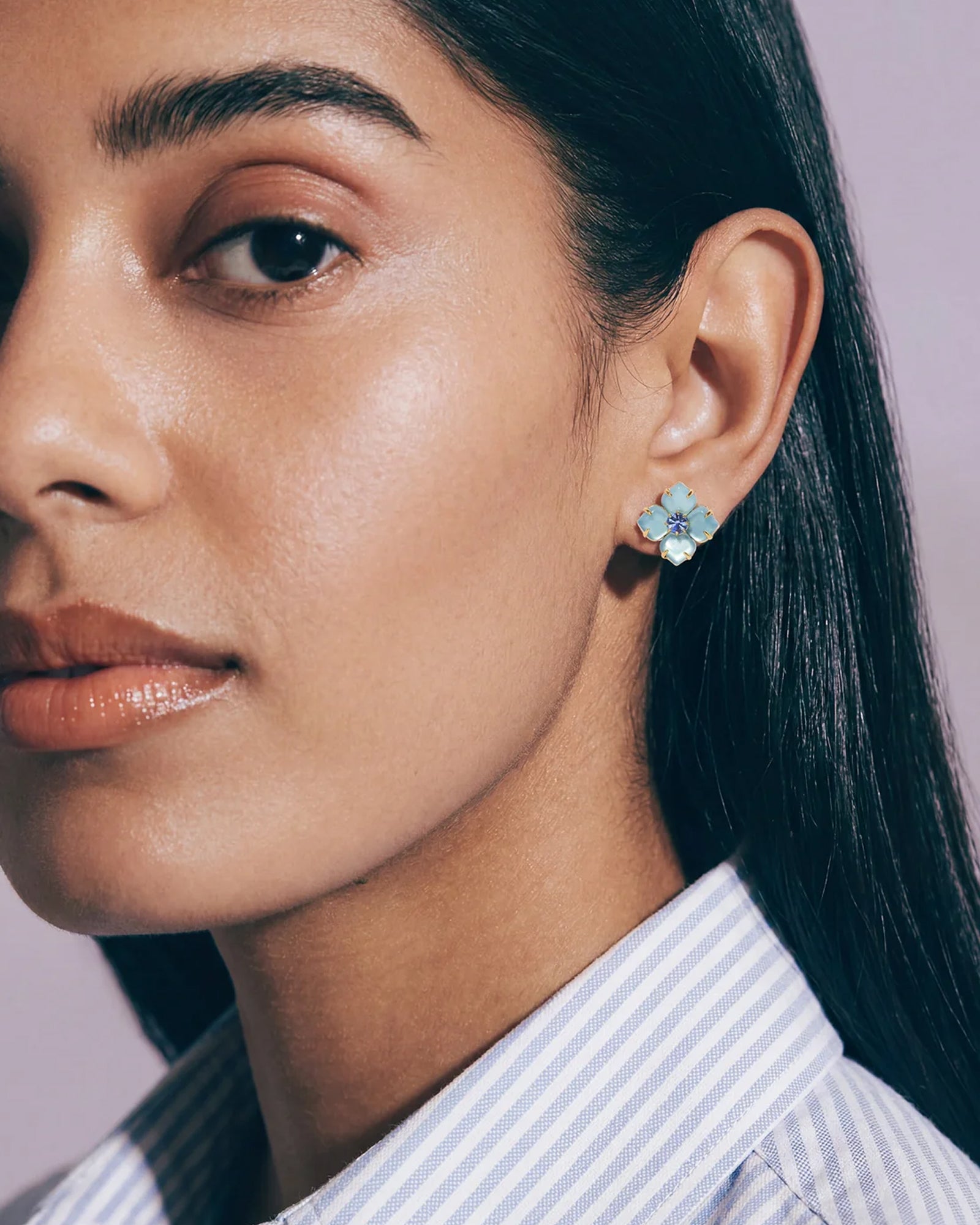 Hydrangea Studs 18k Gold Plated, Glass Stones