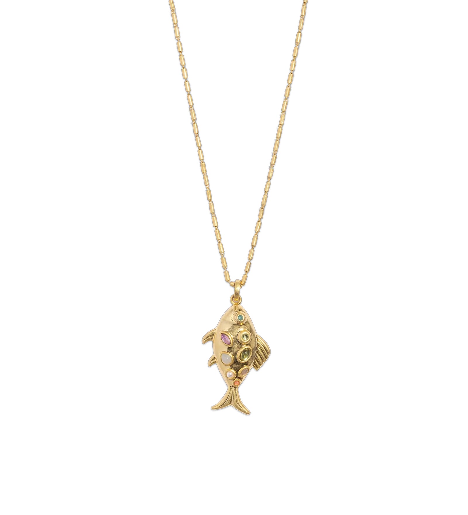 Kamari Fish Necklace 18k Gold Plated, Glass Stones, Resin Stones
