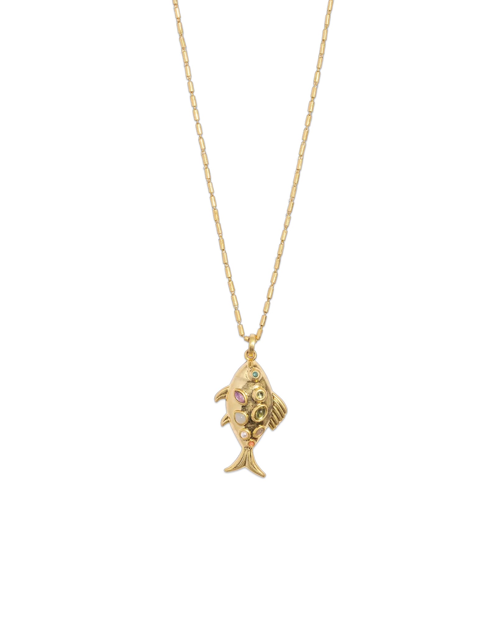 Kamari Fish Necklace 18k Gold Plated, Glass Stones, Resin Stones