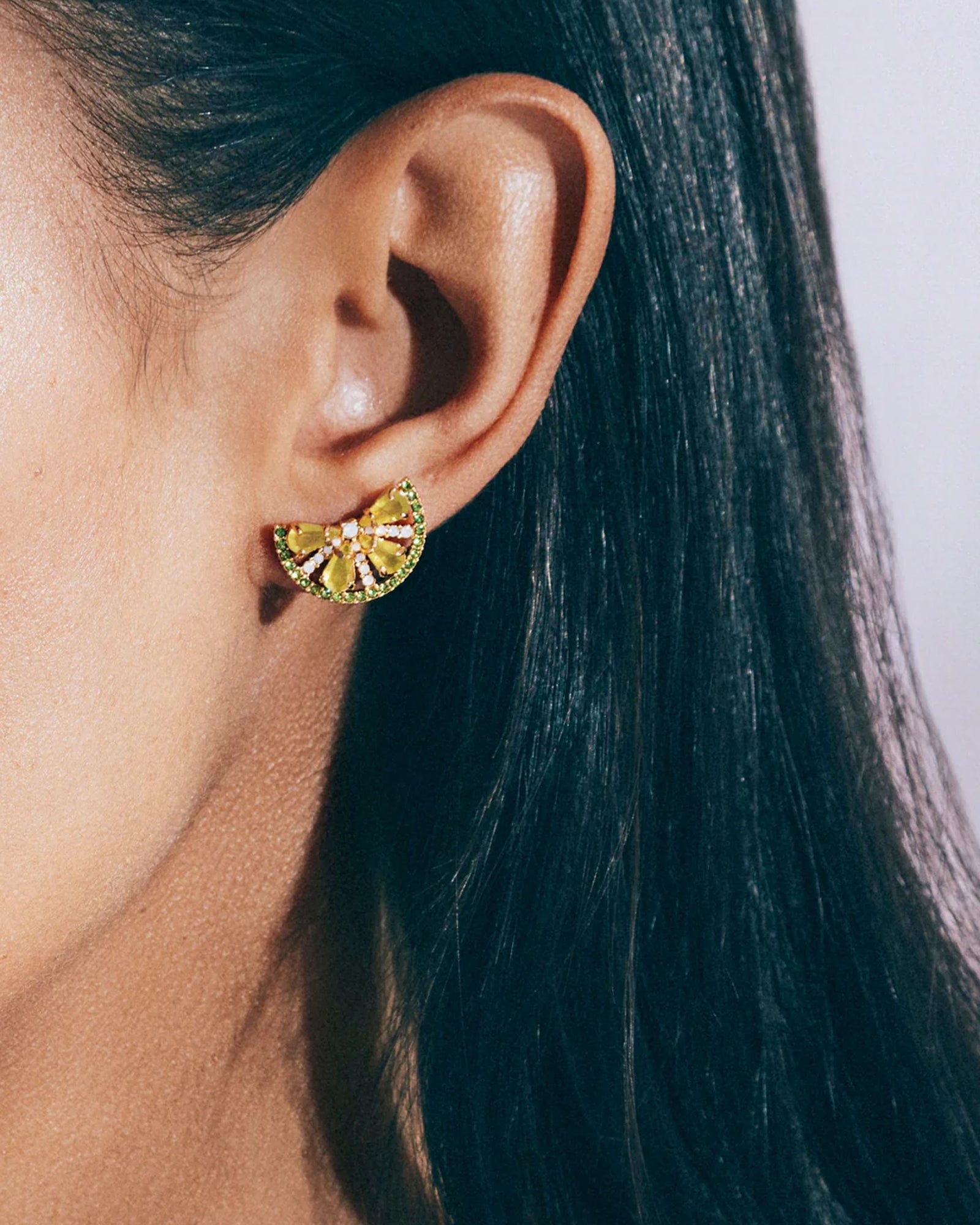 Lime Slice Studs 18k Gold Plated, Glass Stones
