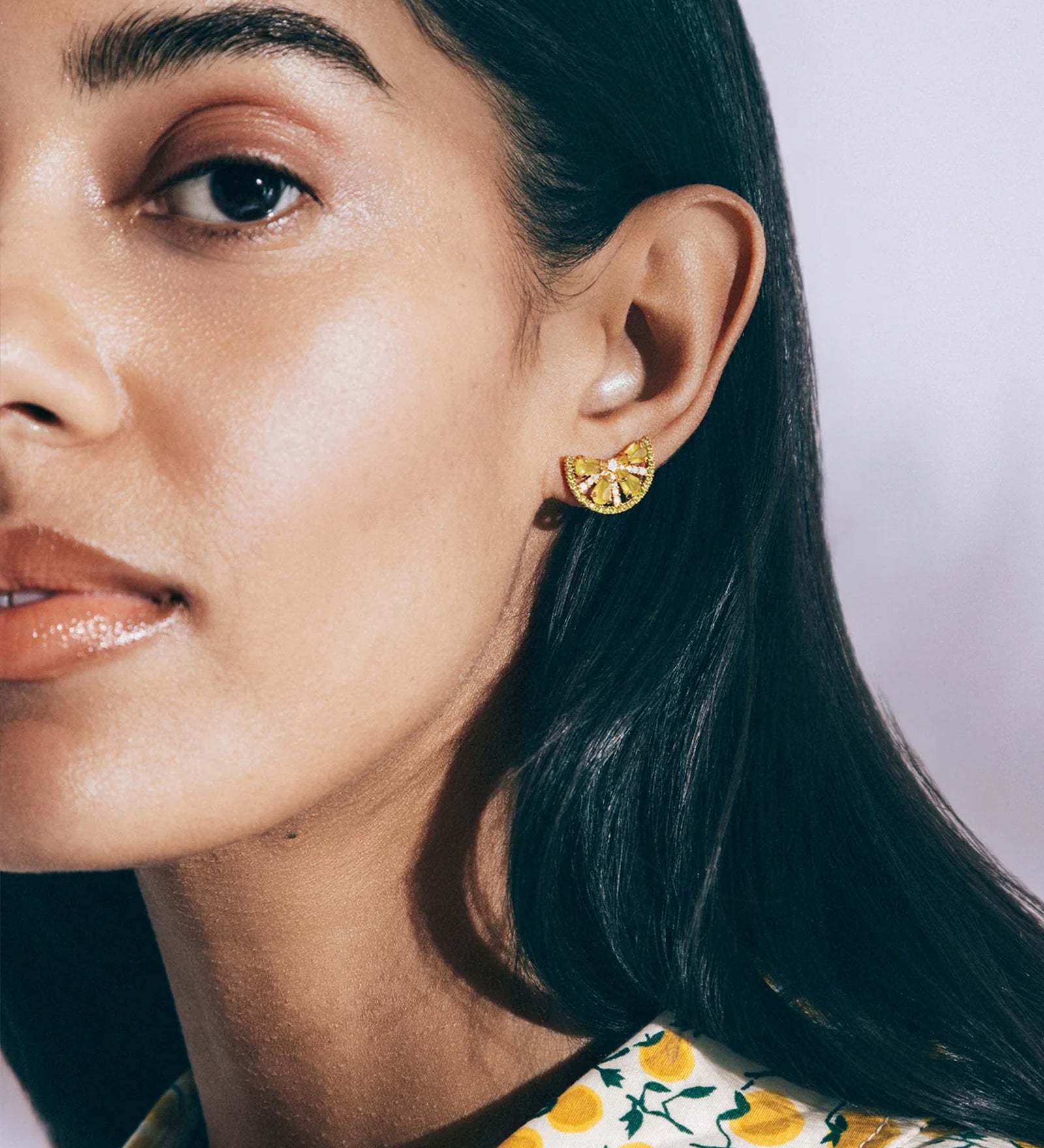 Lime Slice Studs 18k Gold Plated, Glass Stones