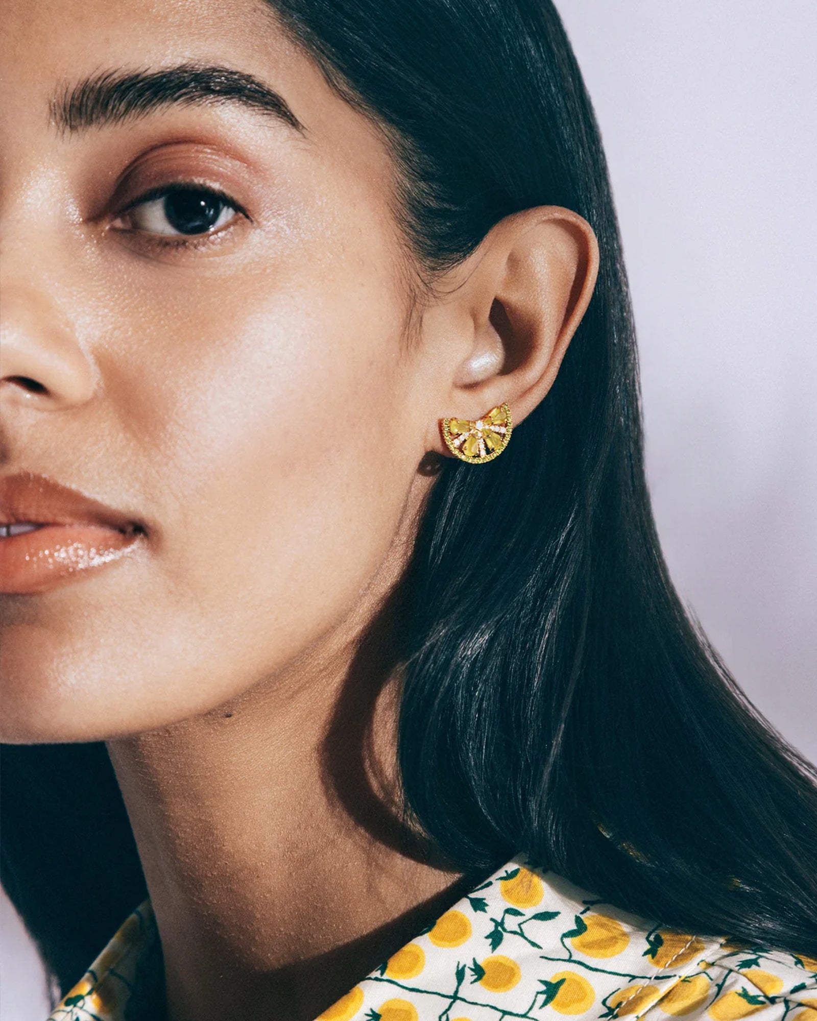 Lime Slice Studs 18k Gold Plated, Glass Stones