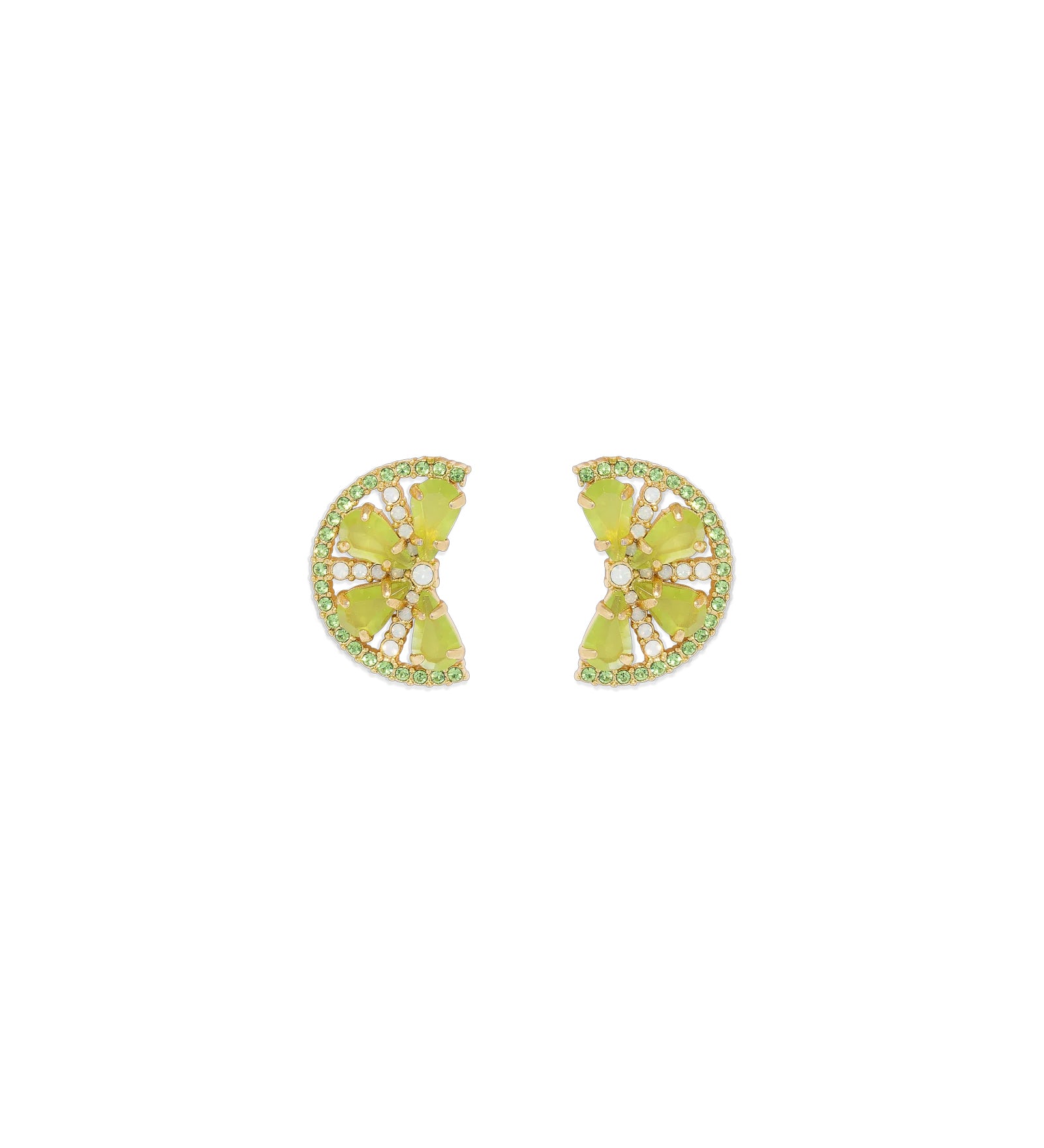 Lime Slice Studs 18k Gold Plated, Glass Stones