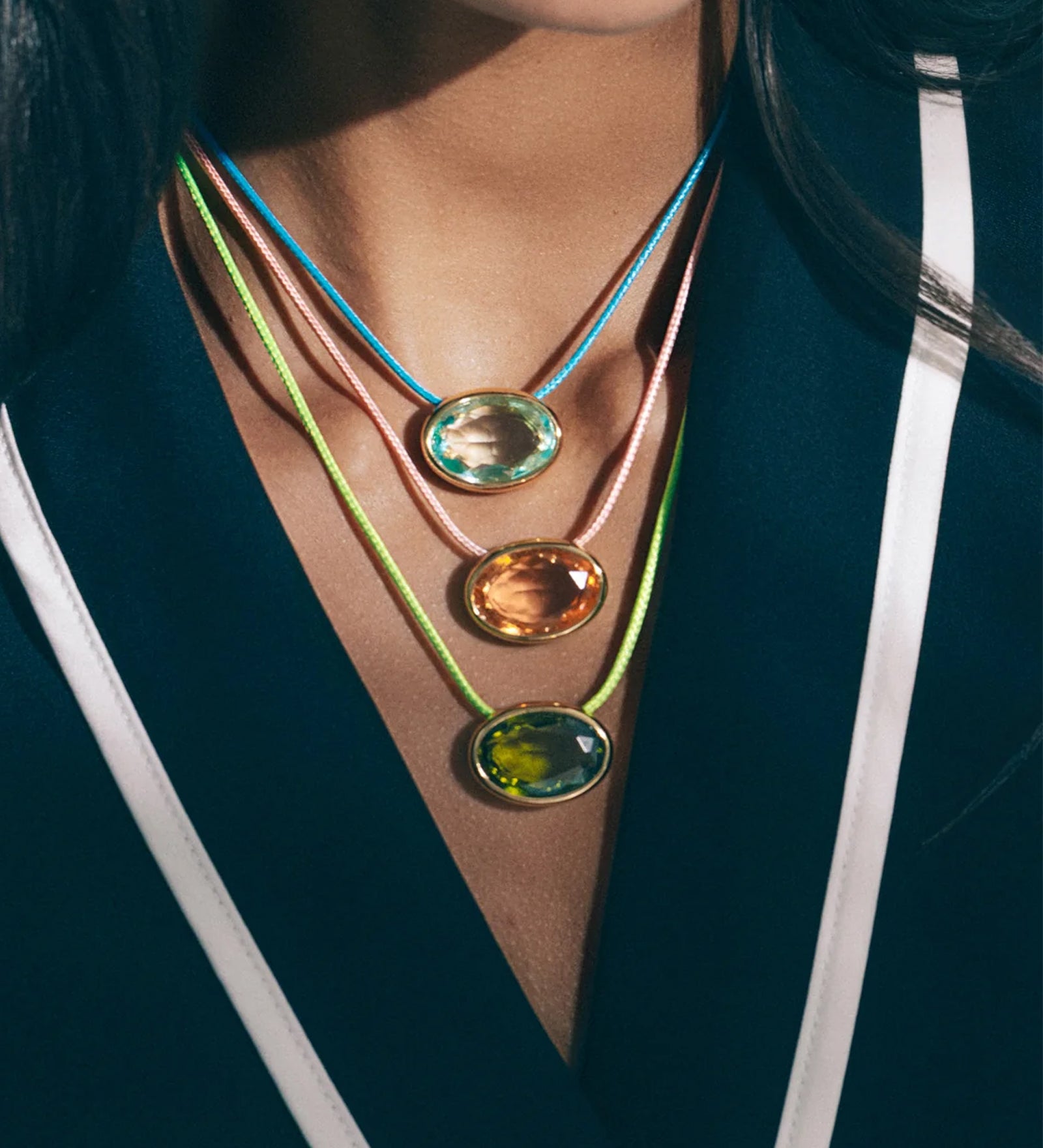 Marisol Necklace 18k Gold Plated, Cord, Glass Stones