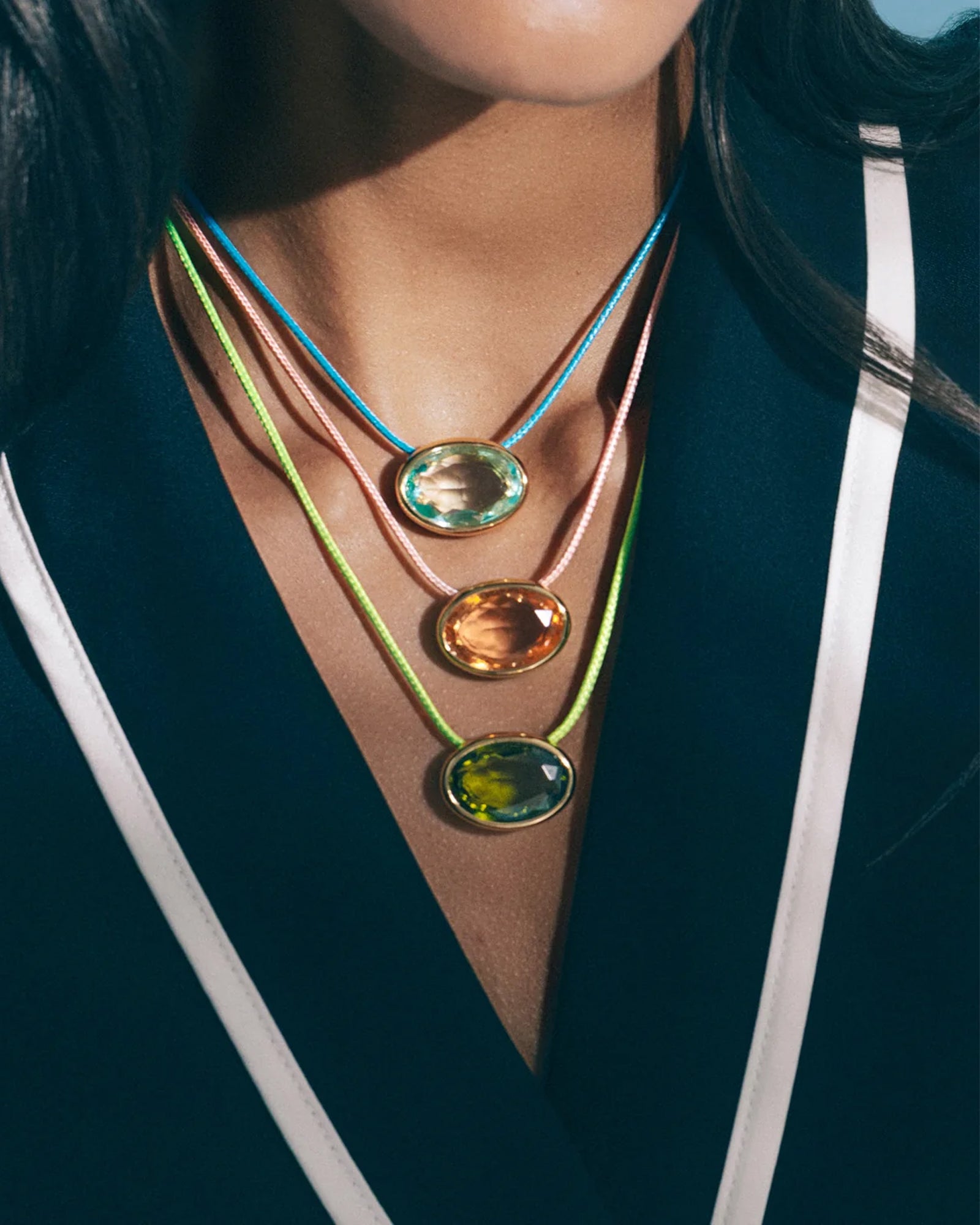 Marisol Necklace 18k Gold Plated, Cord, Glass Stones