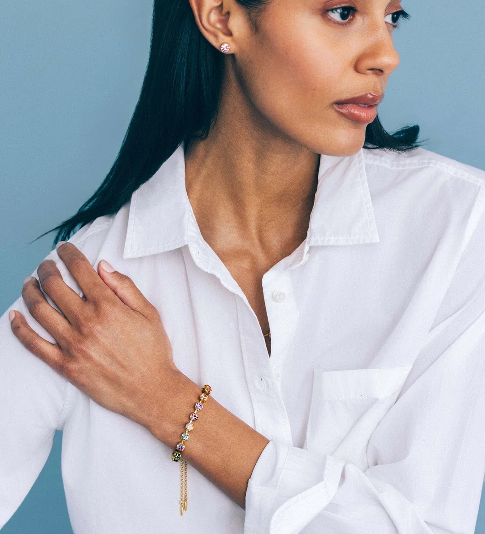 Milly Slider Bracelet 18k Gold Plated, Glass Stones