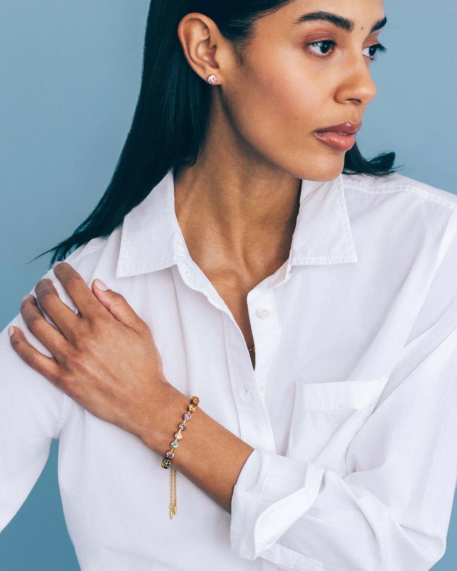 Milly Slider Bracelet 18k Gold Plated, Glass Stones