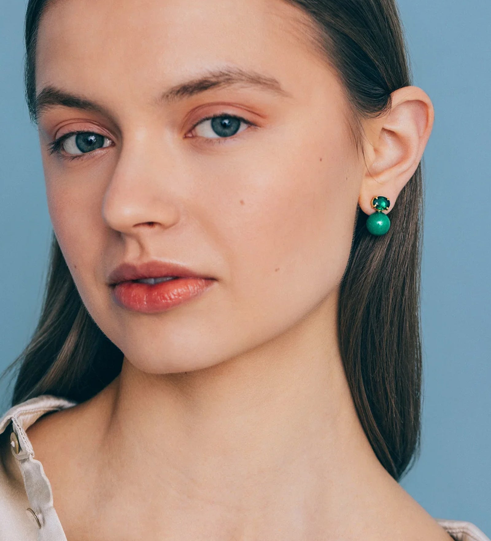 Sabine Studs 18k Gold Plated, Jade, Glass Stones