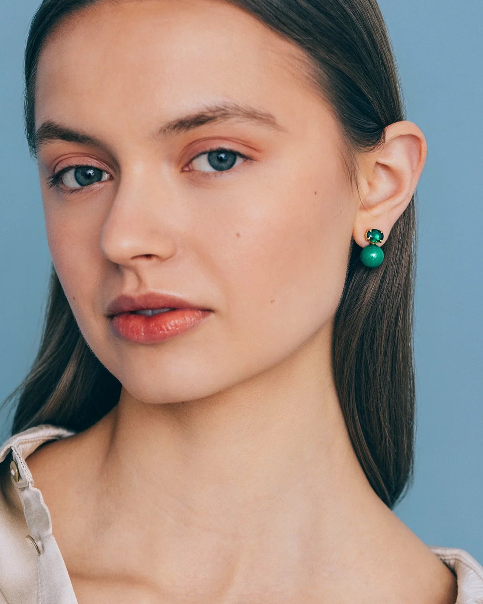 Sabine Studs 18k Gold Plated, Jade, Glass Stones