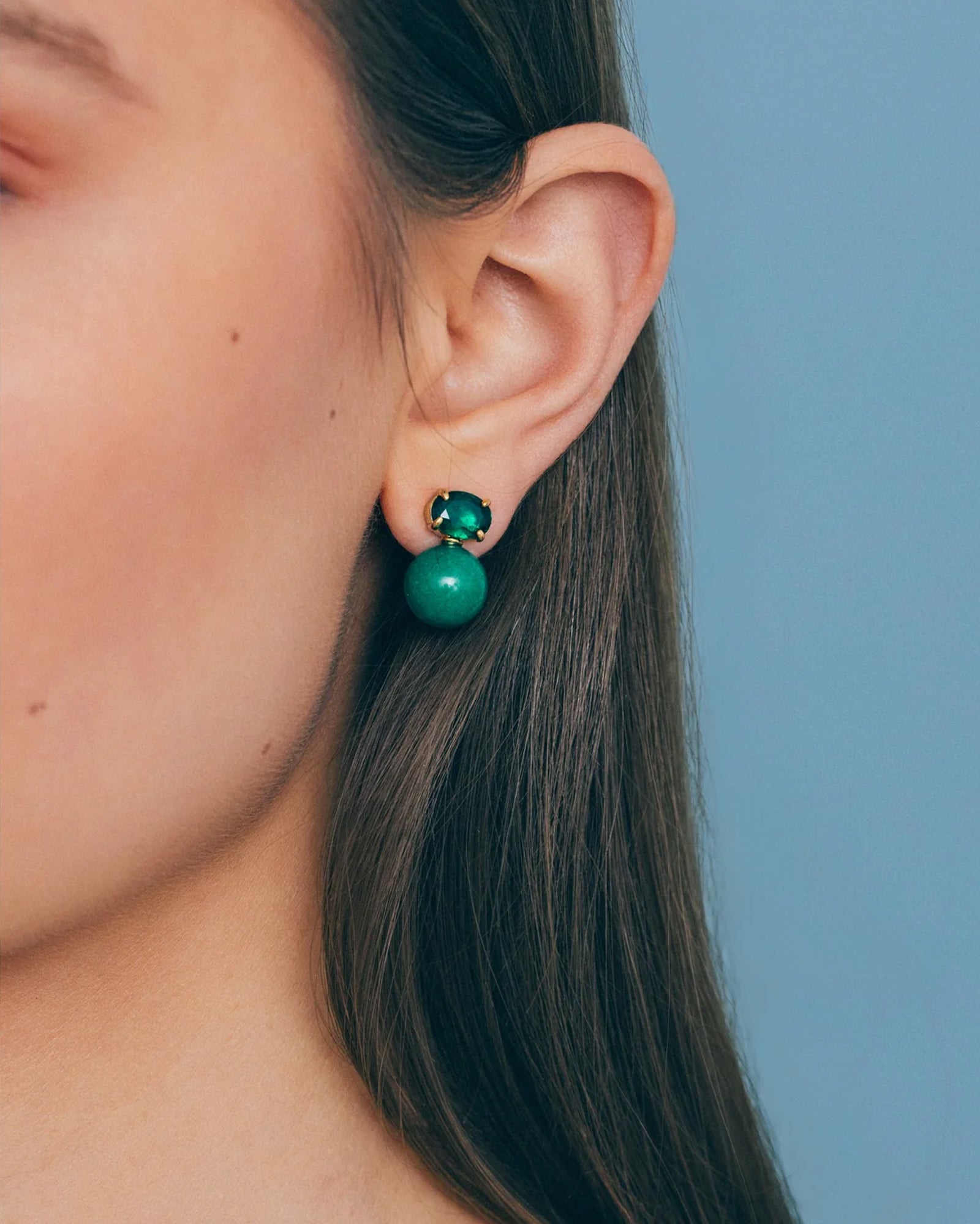 Sabine Studs 18k Gold Plated, Jade, Glass Stones