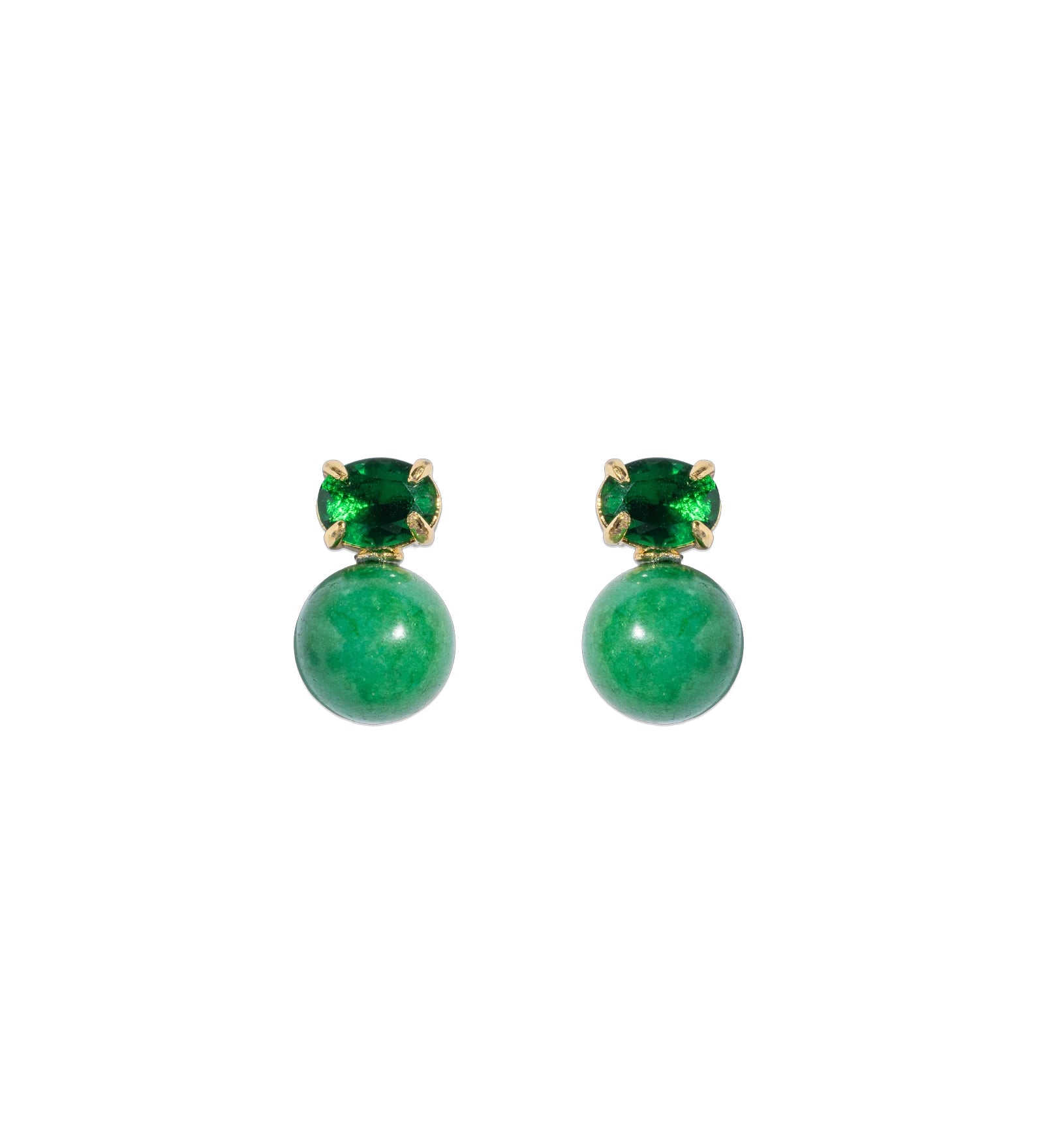 Sabine Studs 18k Gold Plated, Jade, Glass Stones