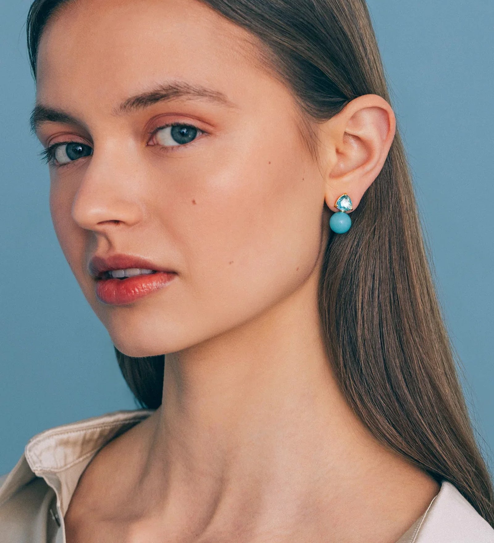 Sabine Studs 18k Gold Plated, Jade, Glass Stones