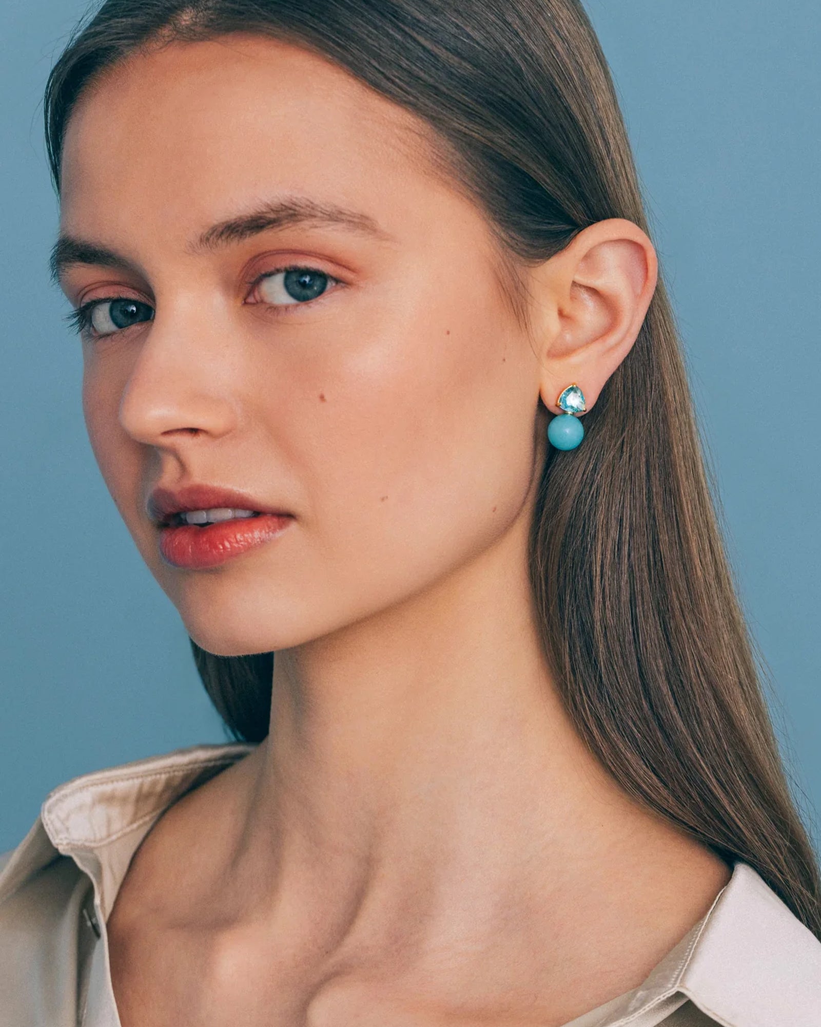 Sabine Studs 18k Gold Plated, Jade, Glass Stones