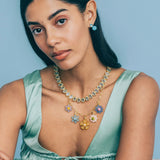 Talia Charm Necklace 18k Gold Plated, Rose Quartz, Glass Stones