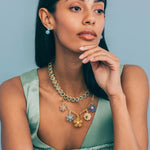 Talia Charm Necklace 18k Gold Plated, Rose Quartz, Glass Stones