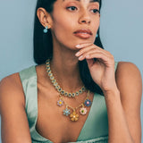 Talia Charm Necklace 18k Gold Plated, Rose Quartz, Glass Stones