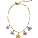 Talia Charm Necklace 18k Gold Plated, Rose Quartz, Glass Stones