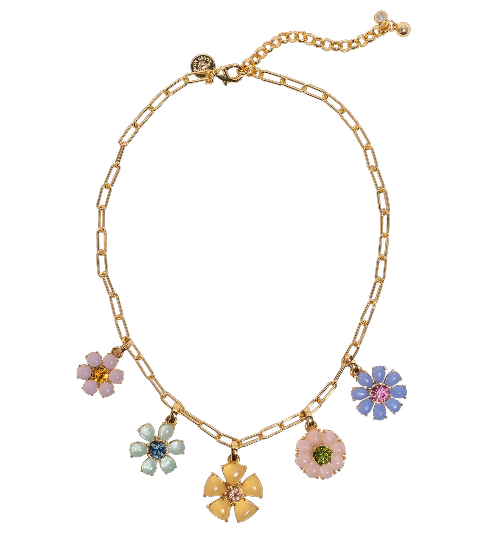 Talia Charm Necklace 18k Gold Plated, Rose Quartz, Glass Stones