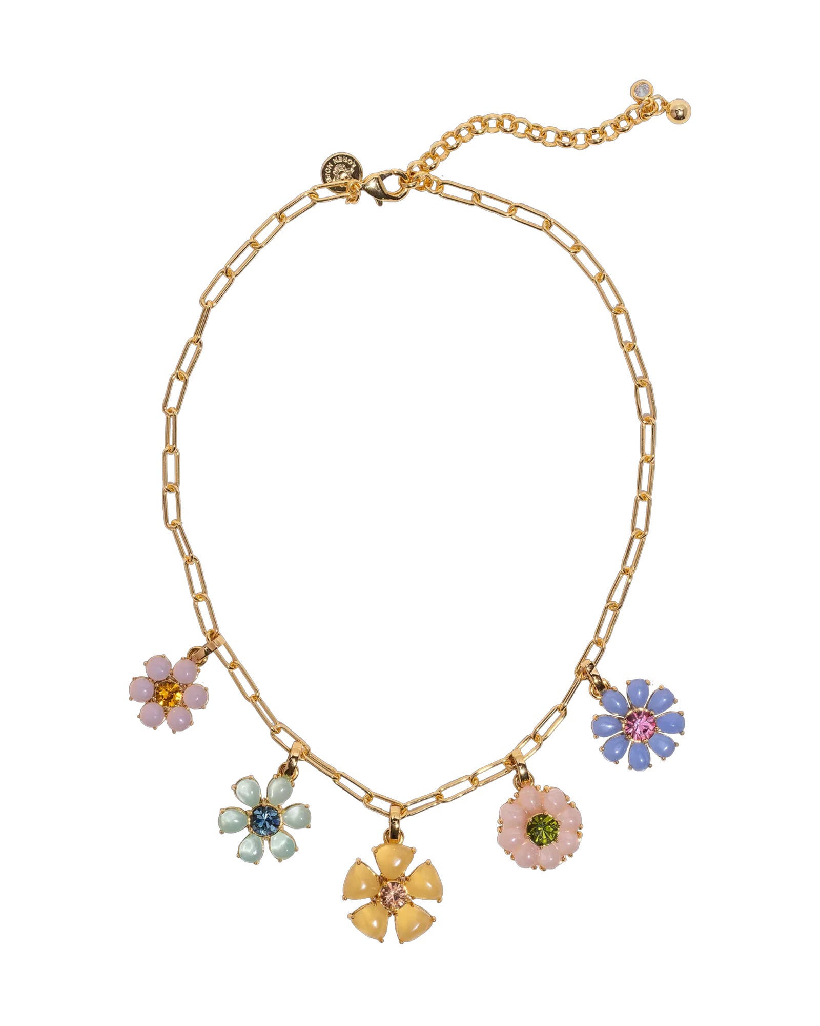 Talia Charm Necklace 18k Gold Plated, Rose Quartz, Glass Stones