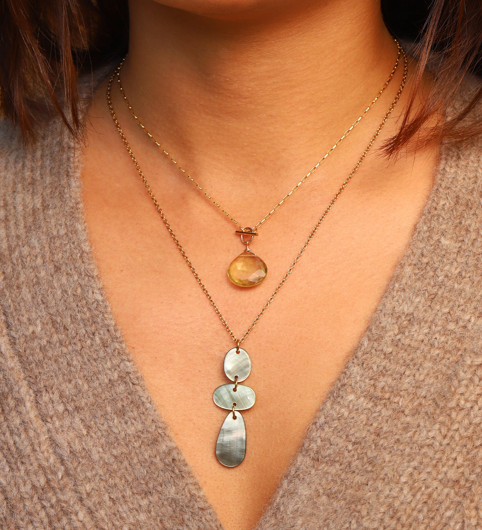 Mixed Shape Mother of Pearl Necklace 18k Gold Plated, Mother of Pearl