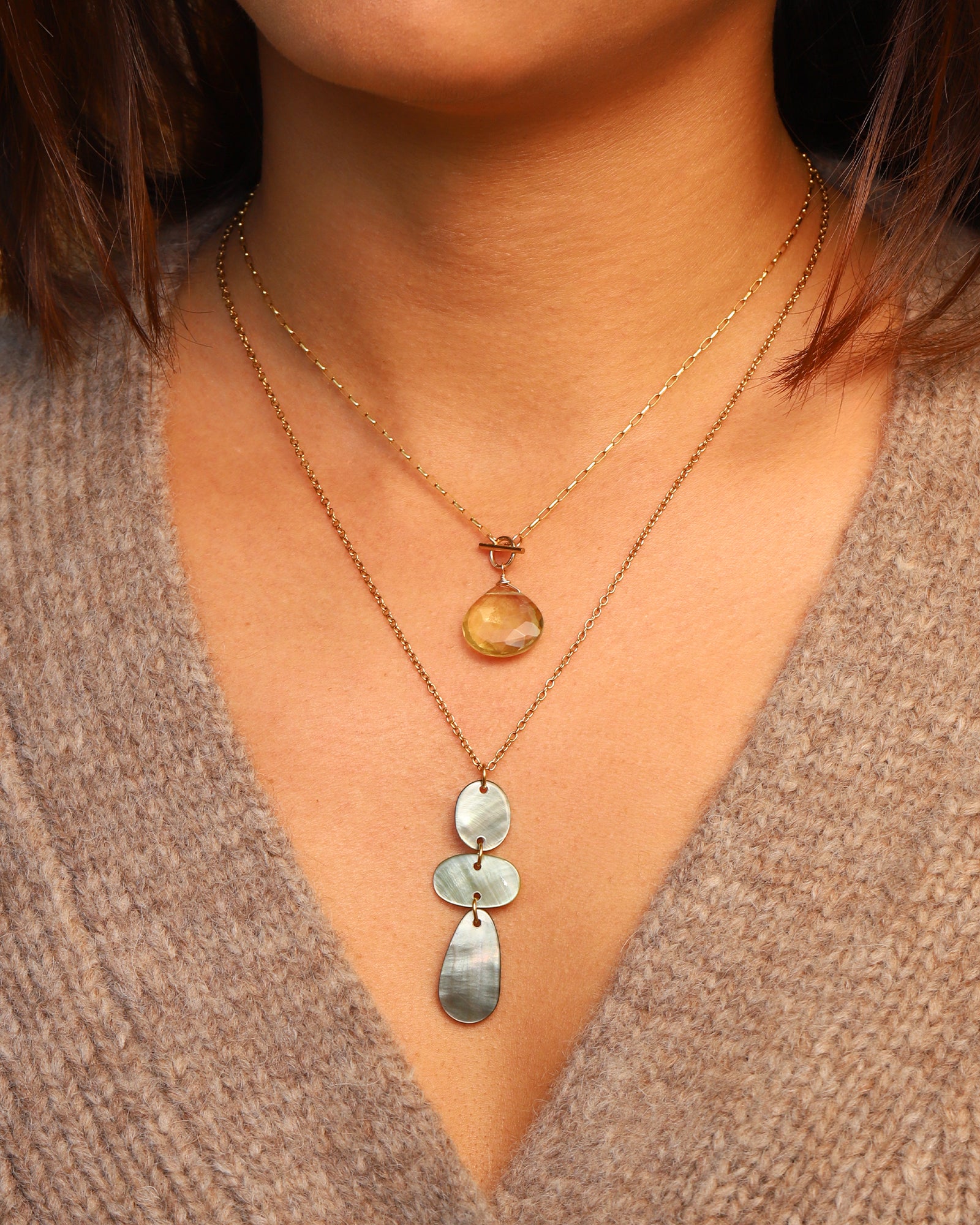 Mixed Shape Mother of Pearl Necklace 18k Gold Plated, Mother of Pearl