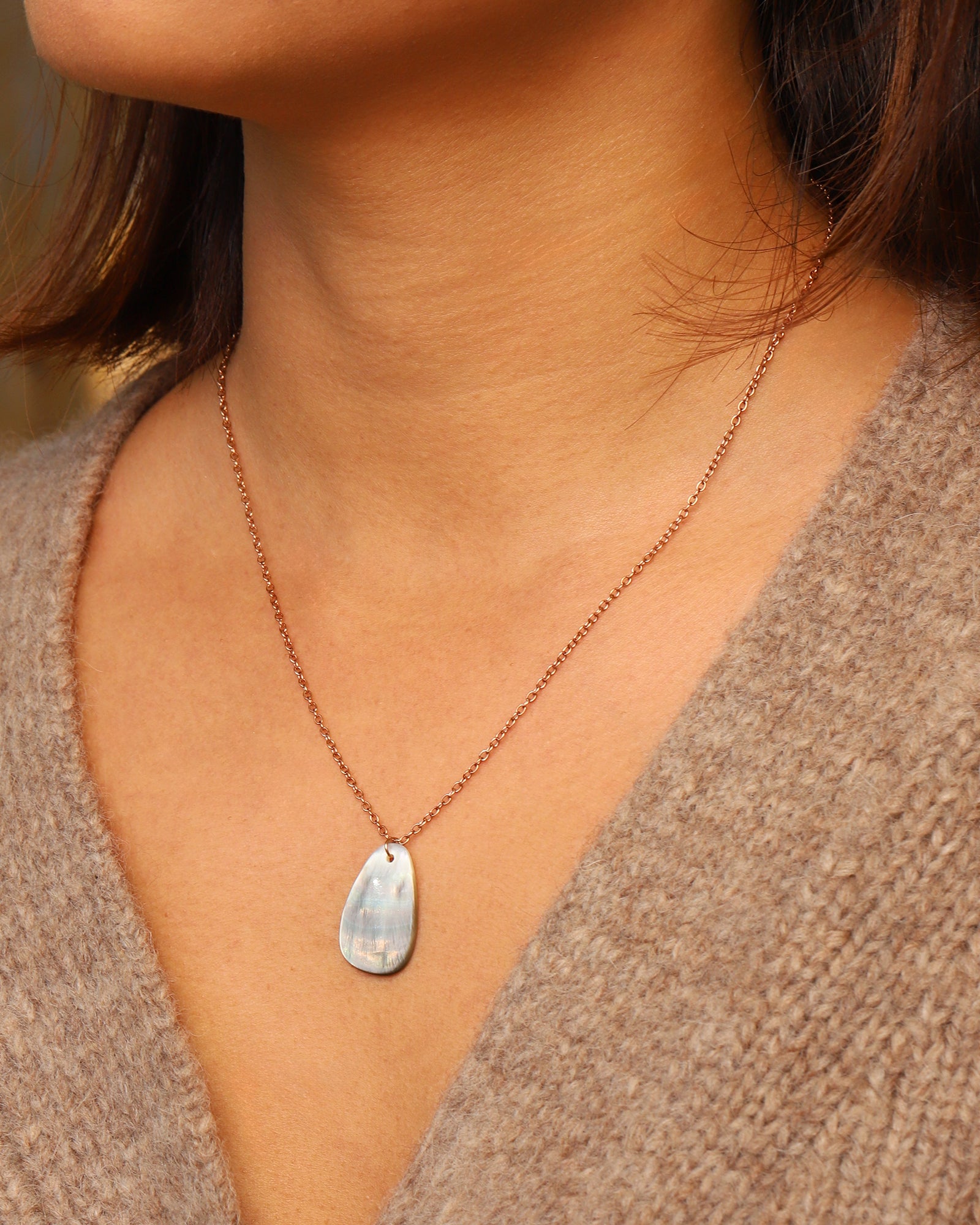 Trapezoid Mother of Pearl Necklace 18k Rose Gold Plated, Mother of Pearl