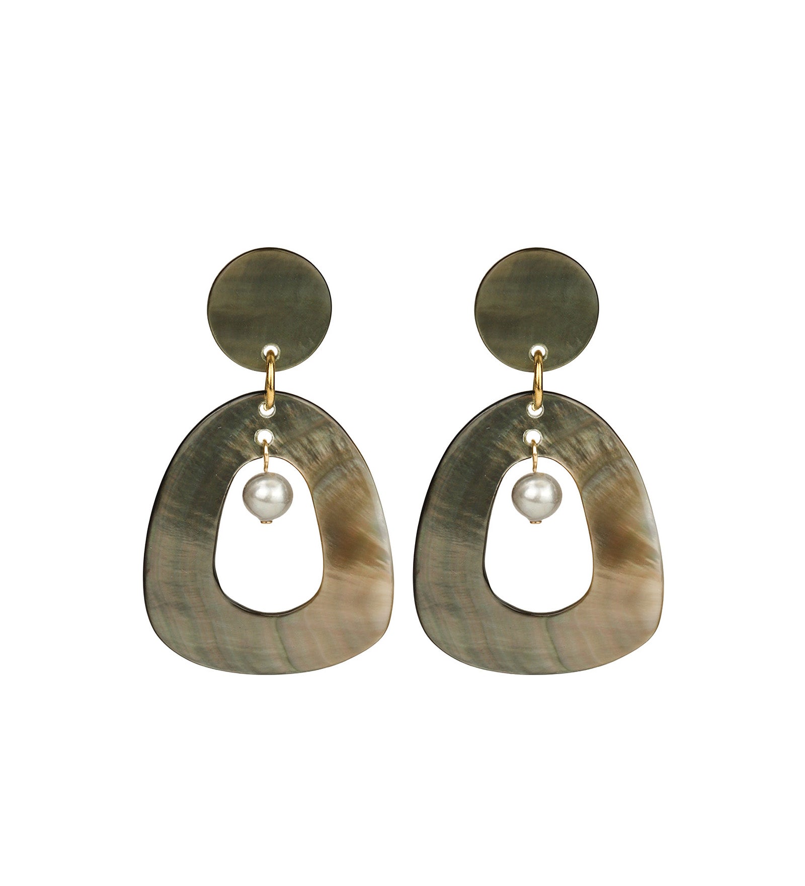 Hollow Mother of Pearl Earrings with Inner Pearl 18k Gold Plated, Mother of Pearl