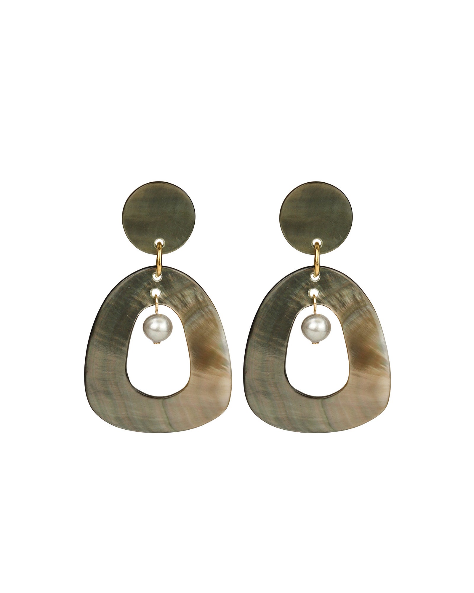 Hollow Mother of Pearl Earrings with Inner Pearl 18k Gold Plated, Mother of Pearl