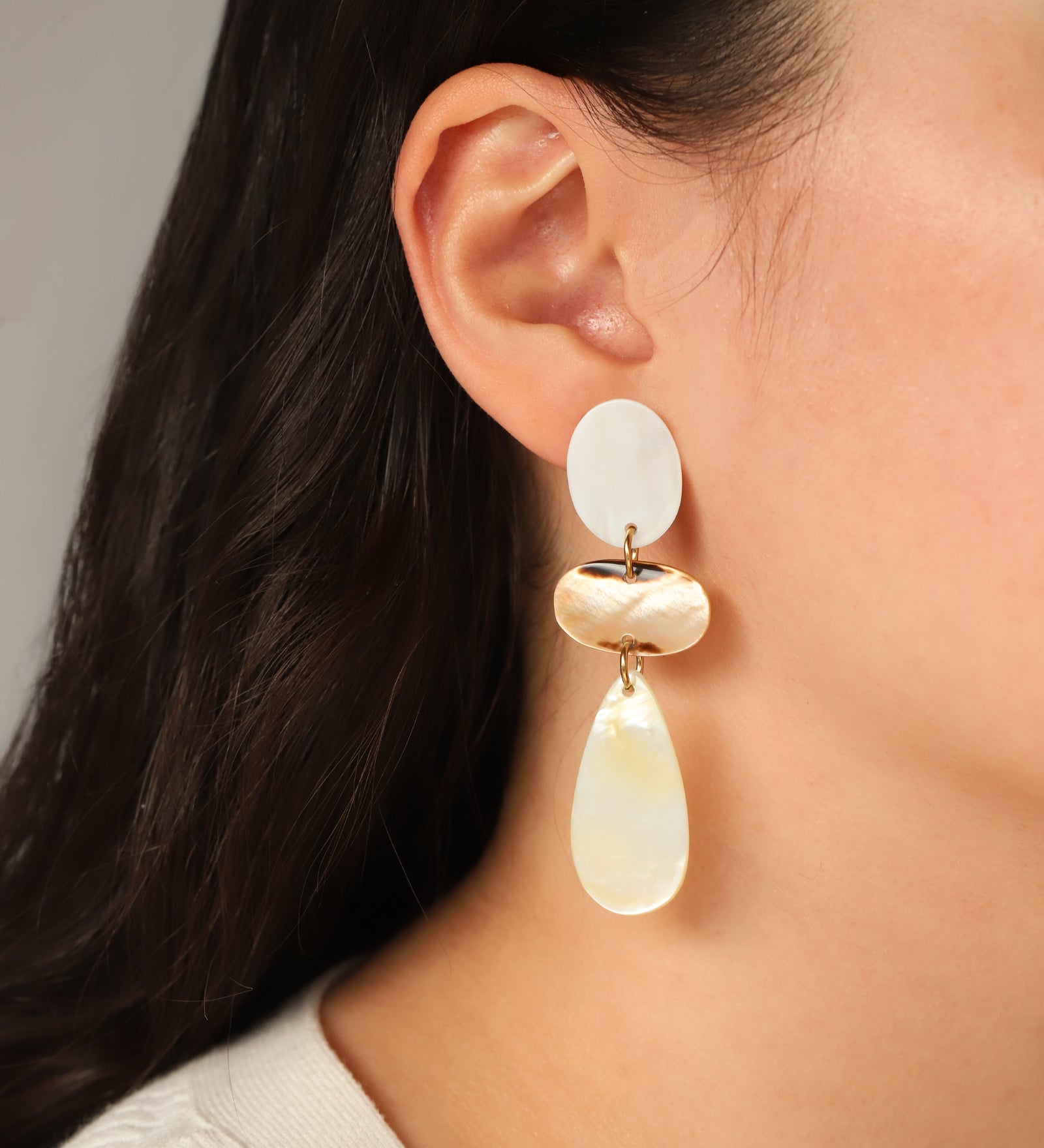 Mother of Pearl Tricolor Dangle Earrings 18k Gold Plated, Mother of Pearl
