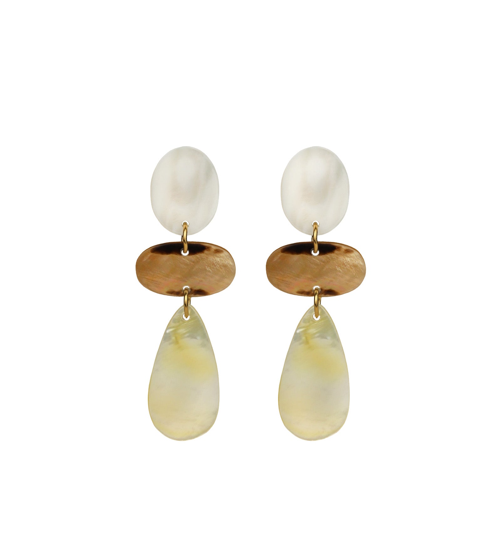 Mother of Pearl Tricolor Dangle Earrings 18k Gold Plated, Mother of Pearl