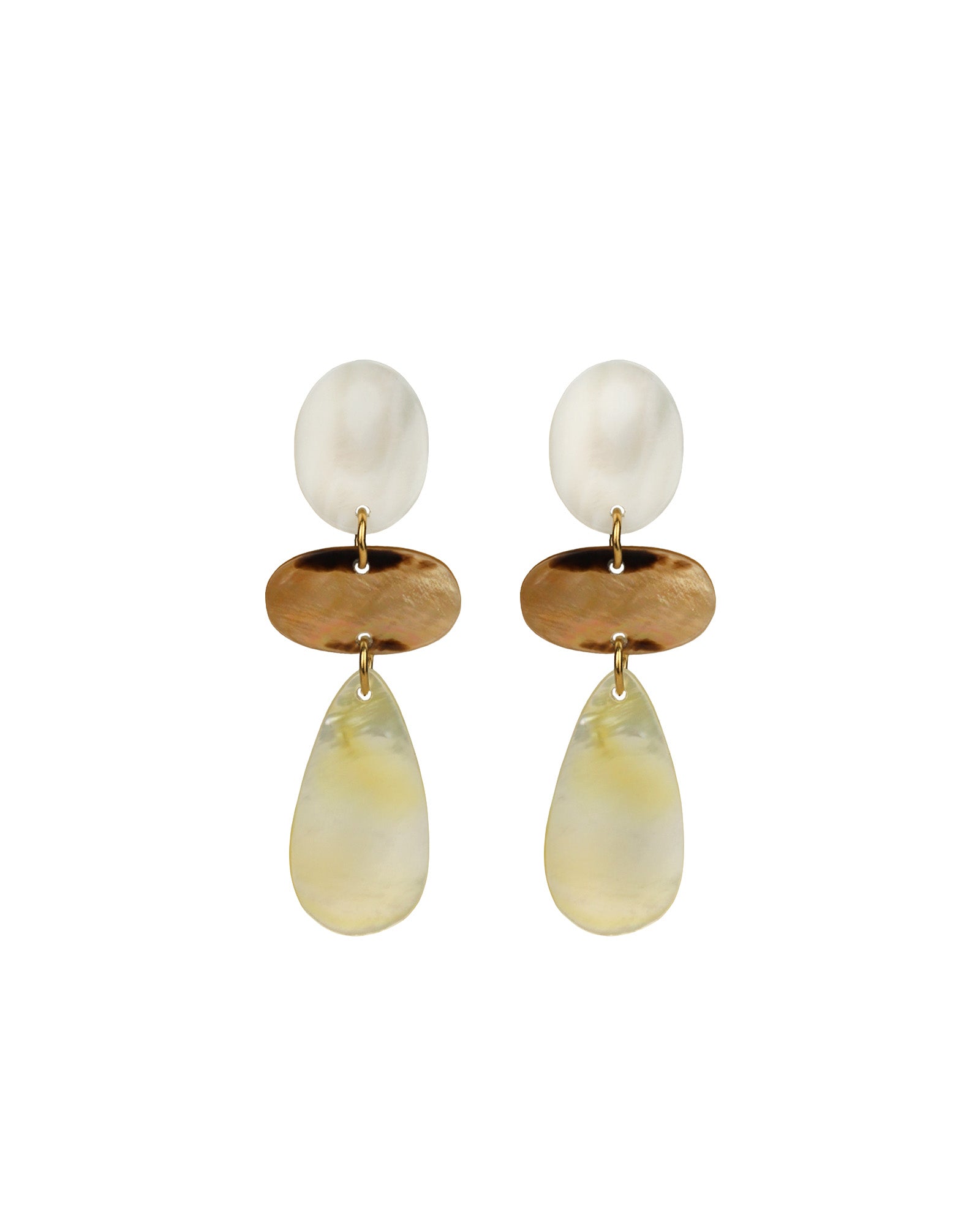 Mother of Pearl Tricolor Dangle Earrings 18k Gold Plated, Mother of Pearl