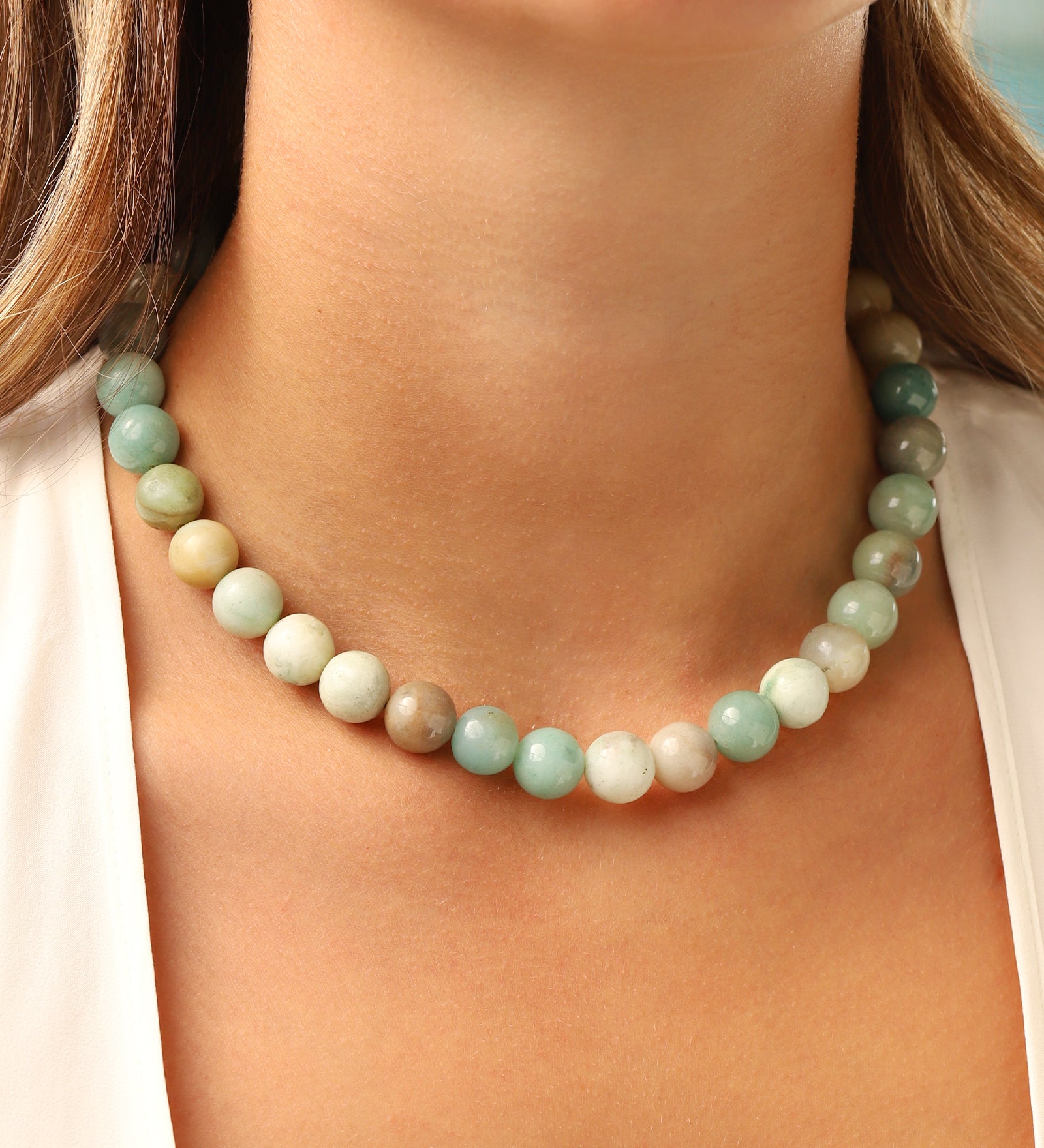 Lunita Luz-Multi Amazonite Chunky Beaded Necklace | 12mm-Necklaces-Blue Ruby Jewellery-Vancouver Canada